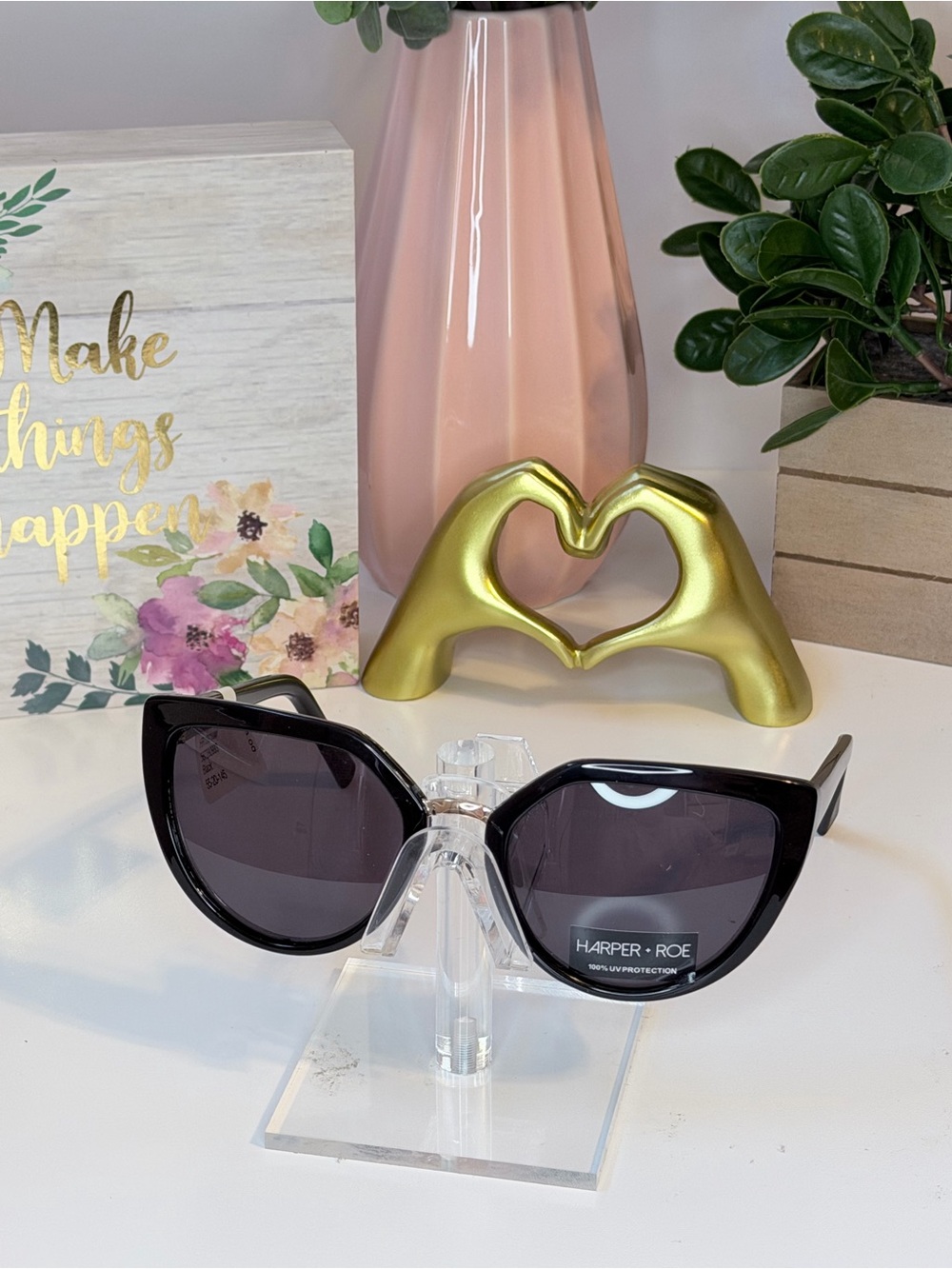 Harper+Roe Black Cat-Eye Sunglasses with Dark Gray Lenses